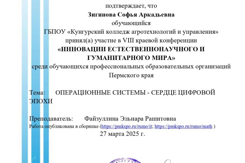 VIII исследовательская практическая конференция «Инновации естественнонаучного и гуманитарного мира» среди обучающихся профессиональных образовательных организаций Пермского края