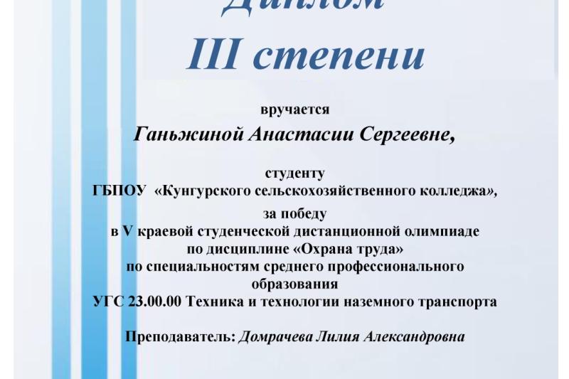 V Краевая студенческая дистанционная олимпиада по дисциплине «Охрана труда»
